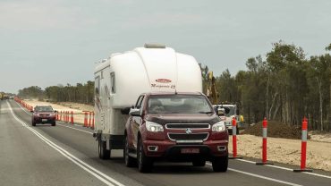 Road trip with caravan and vehicle in Australia.