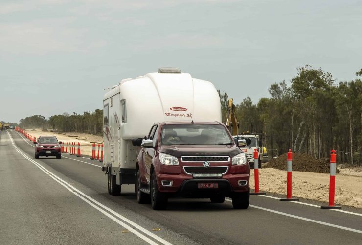 Road trip with caravan and vehicle in Australia.