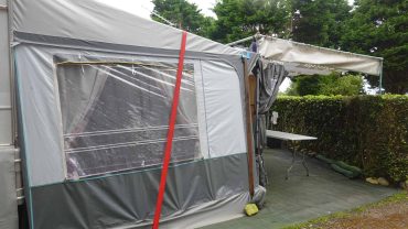 Camping tent with extended awning for outdoor camping and caravanning in Australia.