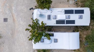 RV with solar panels for off-grid travel.