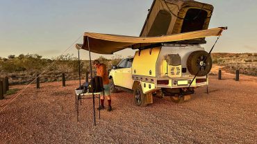 Australian campervan with rooftop tent for long road trips and adventures.